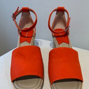 Enzo Angiolini Patrina Wedge Ankle Strap Sandals Elko Nubuck Summer Red Size 9.5